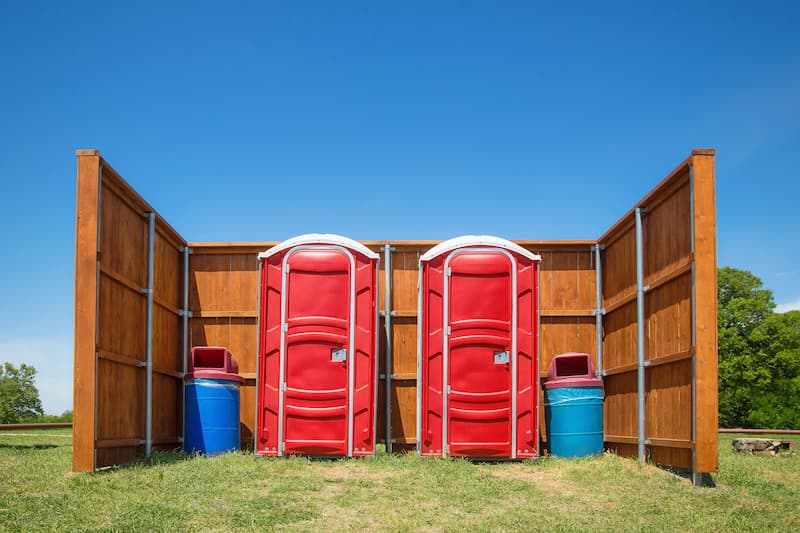 Short-term porta potty units staged for delivery in Dahlonega, Georgia